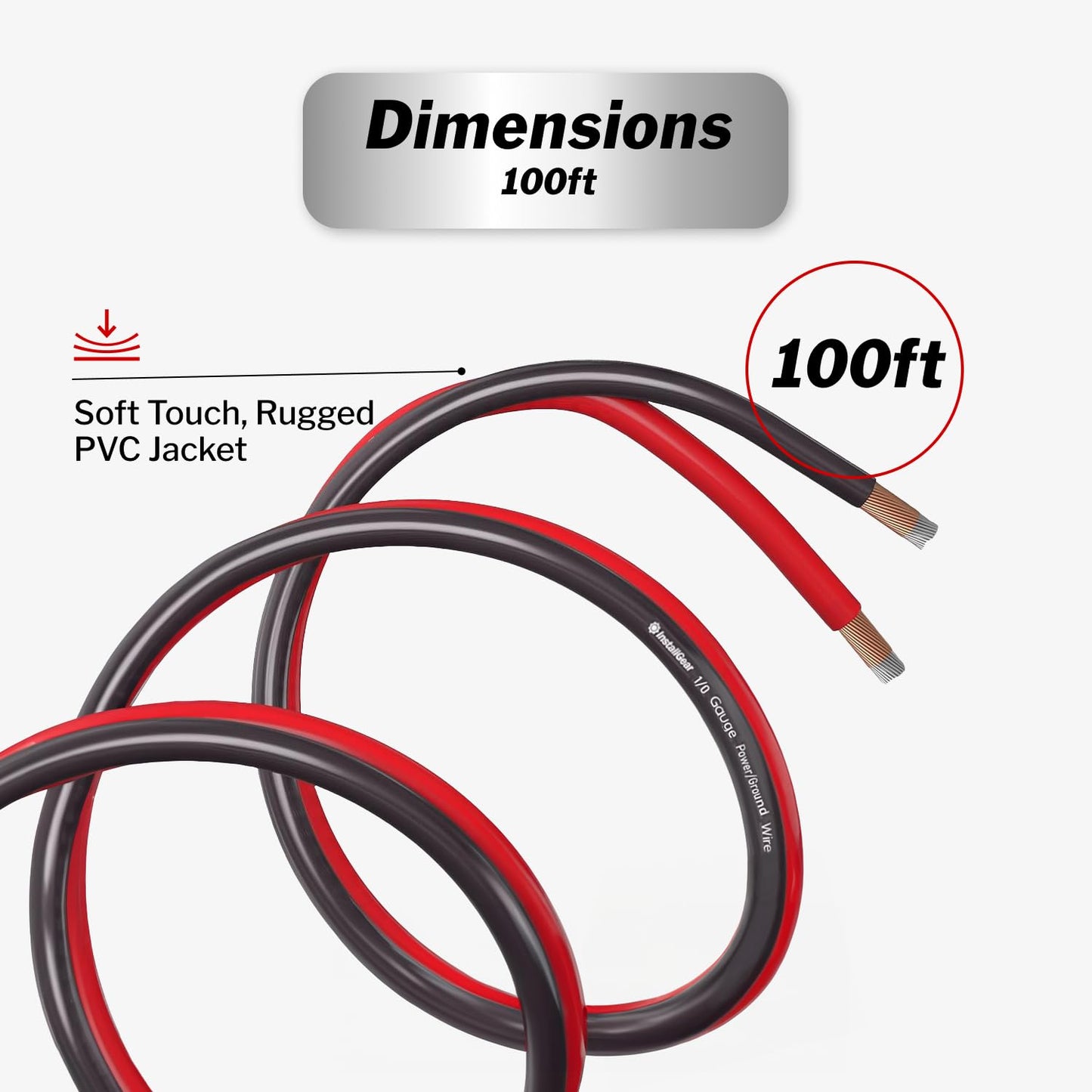 InstallGear 16 Gauge Speaker Cable - 100 ft True Spec Soft Touch Audio Wire for Car Stereos, Home Theater, Surround Sound - Flexible 16 AWG Speaker Wire - Easy Installation - Red/Black