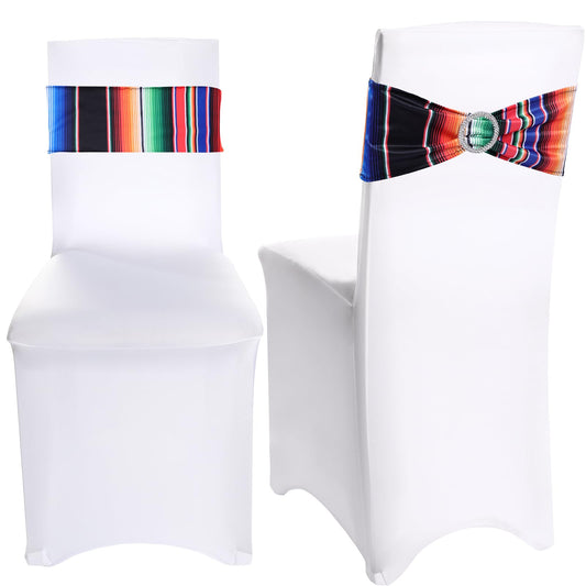 Newwiee 48 Pieces Mexican Theme Stretch Chair Sashes Dining Spandex Chair Sashes Bands with Buckle for Wedding Event Fiesta Party Favor Ceremony Reception Banquet Mardi Gras Decoration (Retro)