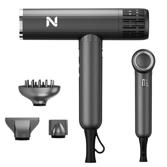 Natrial Ionic Salon Hair Dryer with 3 Attachments, 1600W Professional Blow Dryer with 110000RPM High Speed Brushless Motor for Fast Drying, Lightweight, Low Noise, Locking Function, 4 Temps & 3 Speeds