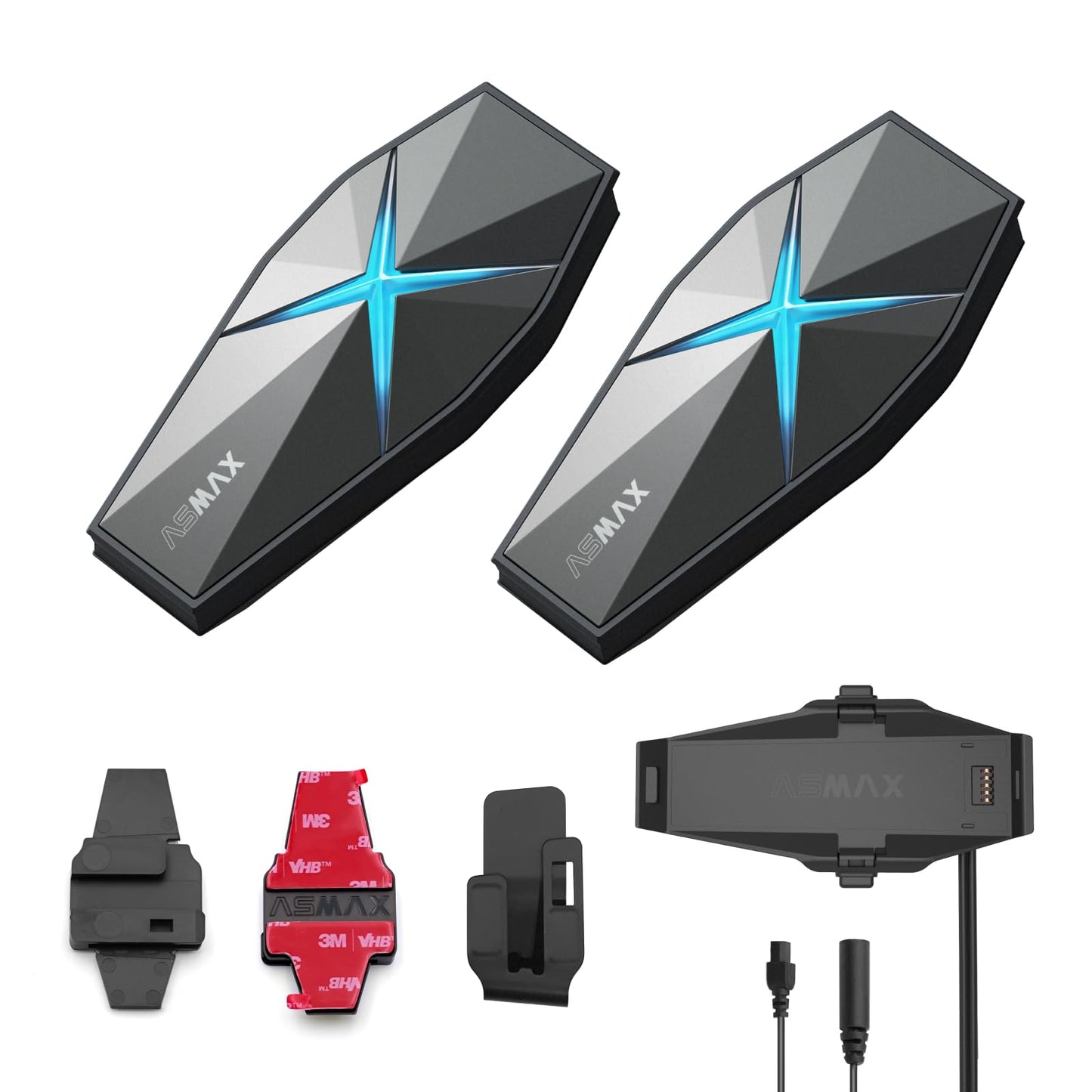 ASMAX F1 3-Mode Motorcycle Helmet Intercom for 10 Riders, Offline Voice Control Motorcycle Bluetooth Headset with Hi-Fi Speaker, Multitasking,Mesh Helmet Communication Systems, Fast Charging, 2 Pack