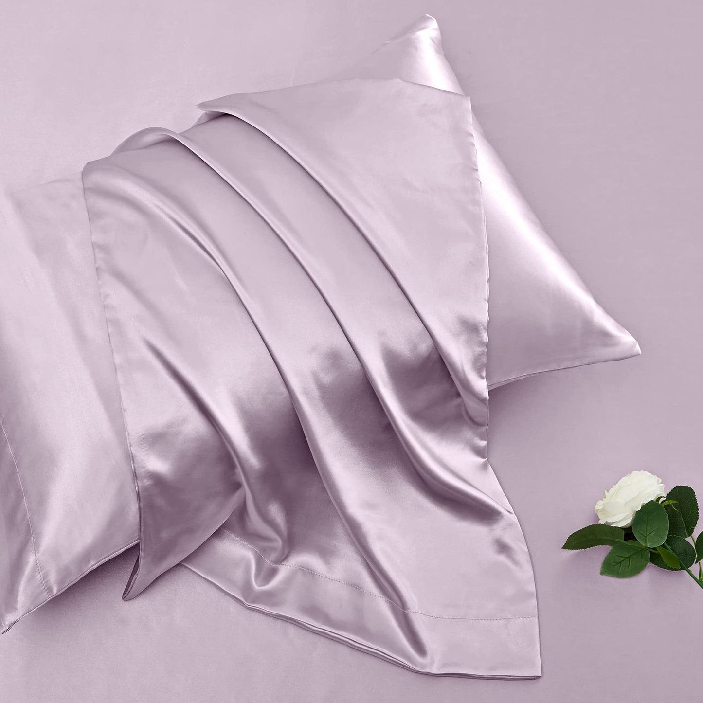 Vonty Satin Sheets Extra Deep Pocket Queen Sheet Sets - Cooling & Silky Satin Queen Size Sheets with 18-24 Inch Deep Pocket, Luxury Lavender Satin Bed Sheets Fit Up to 24" Deep Mattress - 4 Piece
