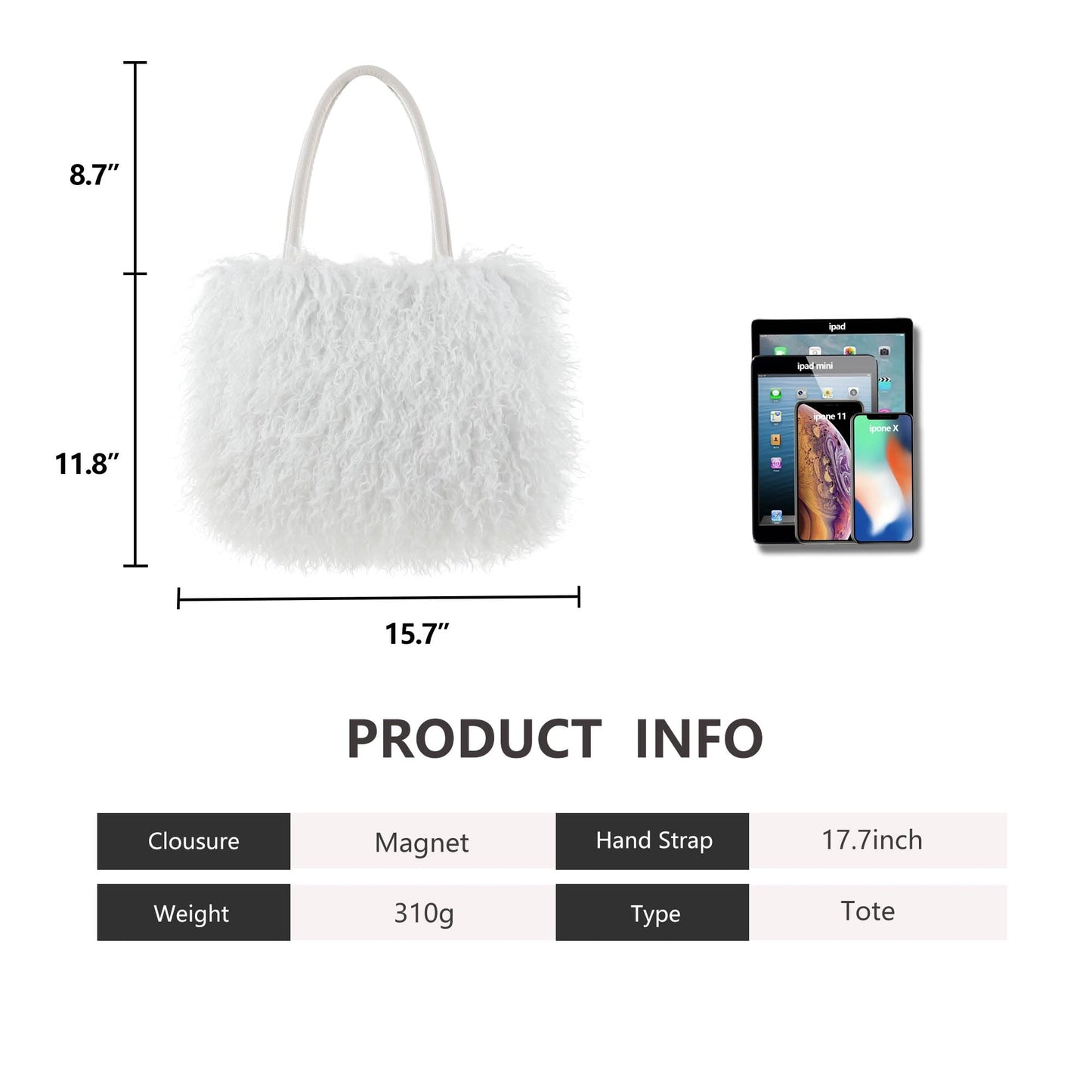 Women's Fuzzy Tote Bag Curly Handbag Furry Shoulder Bag Large Top Handle Purses Winter