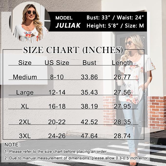 Anymiss 2025 Womens Spring Tunic Tops Summer Casual Dressy Short Sleeve Loose Fit T Shirts 2XL
