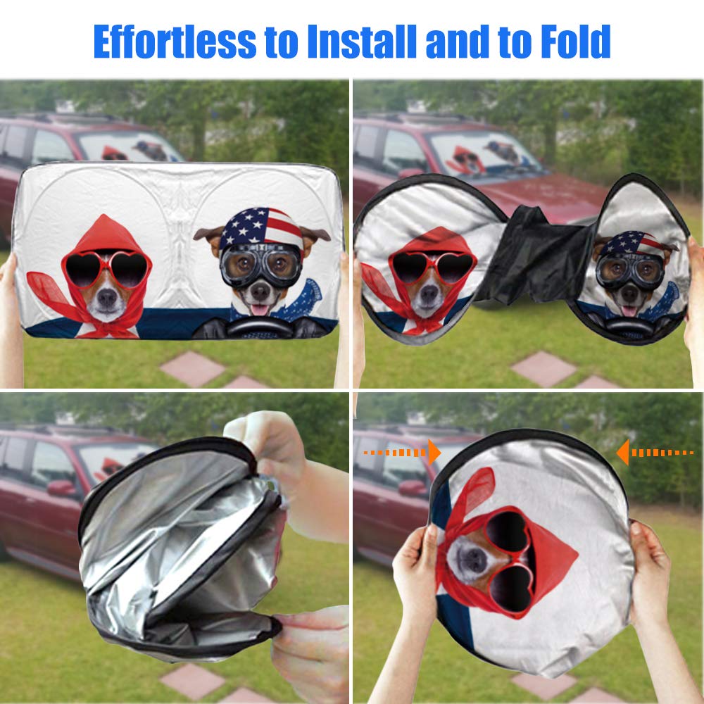 Car Sun Shade for Windshield Cute, Car Front Window Shades Funny Windshield Sun Shade Cover Foldable Cartoon Cool Sun Visor Shield for Most Sedans SUV Truck Pickup Protect Your Vehicle from UV Heat