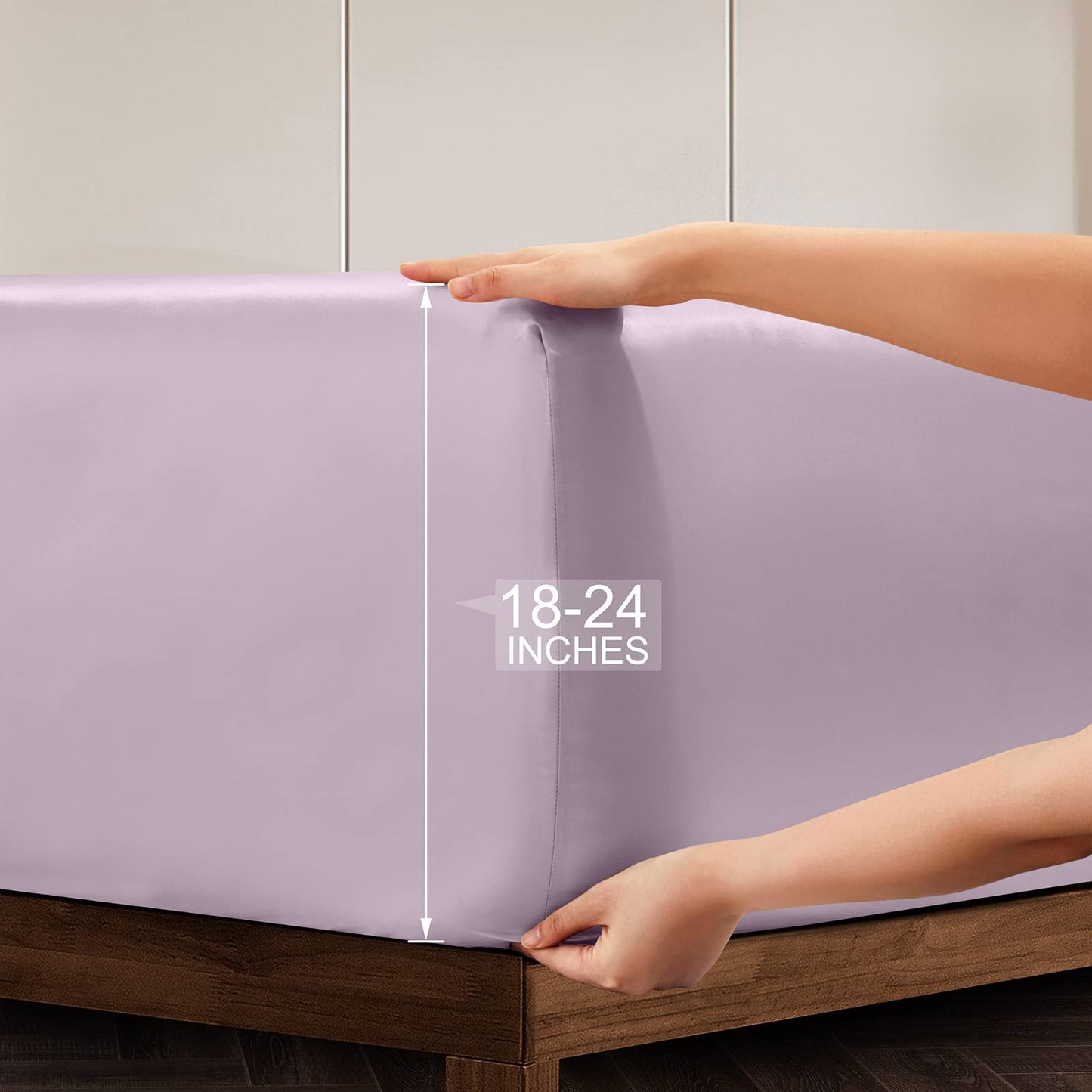 Vonty Satin Sheets Extra Deep Pocket Queen Sheet Sets - Cooling & Silky Satin Queen Size Sheets with 18-24 Inch Deep Pocket, Luxury Lavender Satin Bed Sheets Fit Up to 24" Deep Mattress - 4 Piece