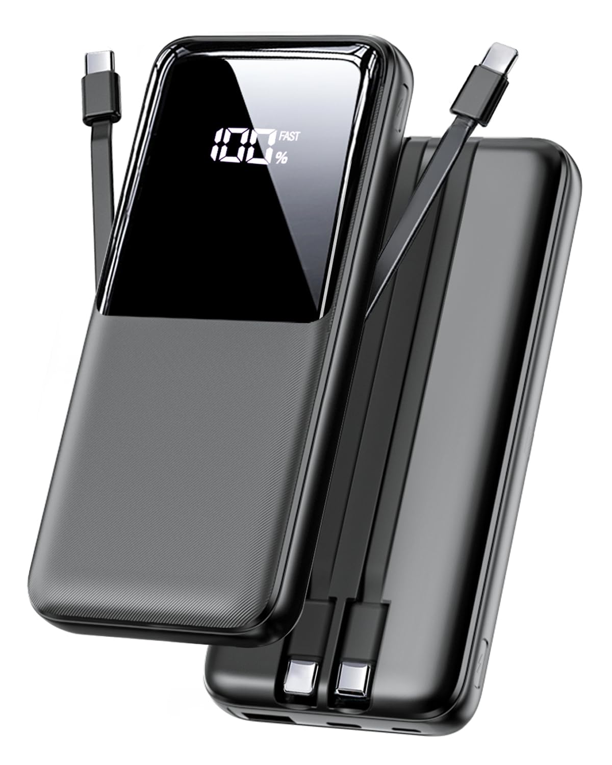 Portable Charger Power Bank - 36800mAh Fast Charging Powerbank Battery Pack with Built in USB-C(22.5W) and iOS(20W) Output Cable Compatible with iPhone Android Samsung etc (1 Pack, Black)