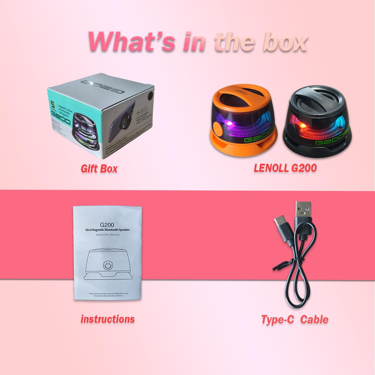 LENOLL Wireless Portable Bluetooth Speakers Magnetic Phone Stand for PC iPhone Android, Small Portable Speaker with RGB for Camping, Party, Desk. 1 Black Wireless Speaker