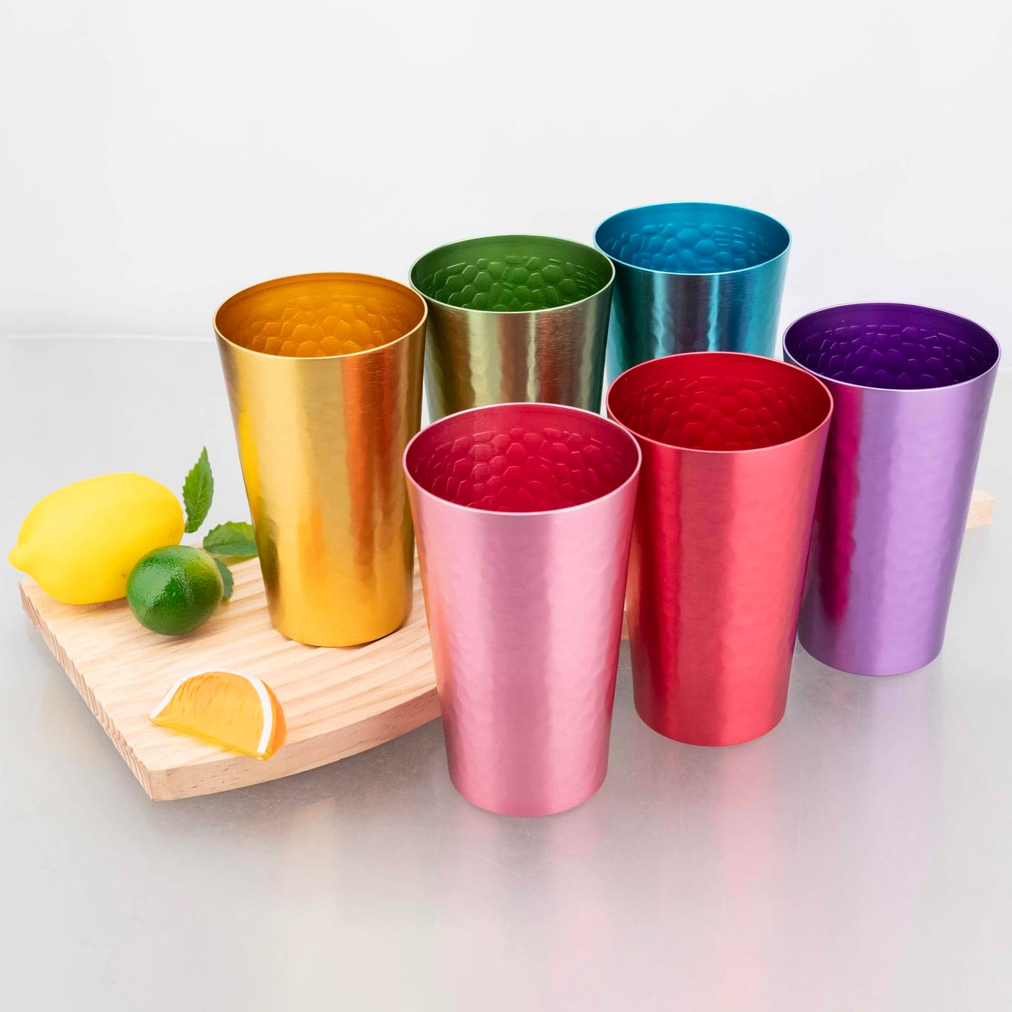 TJ Aluminum Metal Cups, Metal Anodized Multi-Colored Red, Purple, Pink, Blue, Green, Gold Party Cup Set, Aluminum Drinking Cups, Set of 6, 15 oz