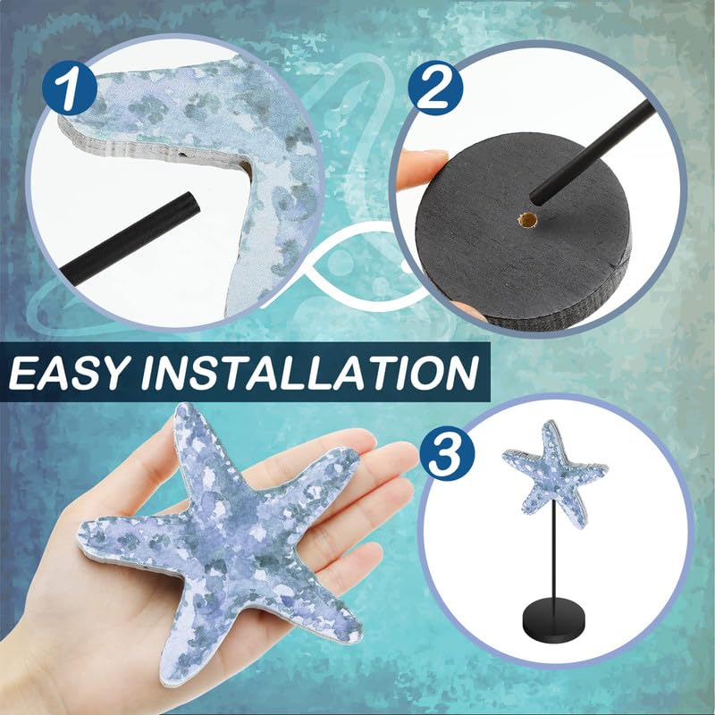 Maitys 3 Pcs Summer Ocean Tabletop Decor Standing Sea Turtle Lemon Ladybug Easter Bunny Block Wooden Table Centerpiece Sign Coastal Beach Nautical Table Decor for Home Kitchen(Ocean)