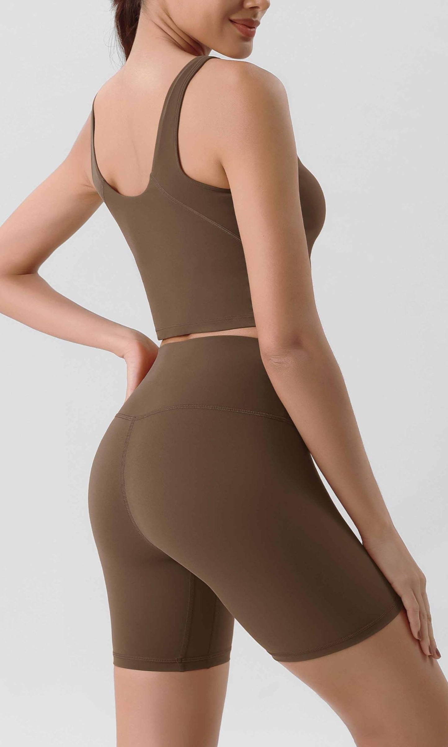 ODODOS ODLIFT Compression Shorts for Women, 6" Inseam High Waist Workout Biker Shorts with Inner Pocket, Brunette, Large