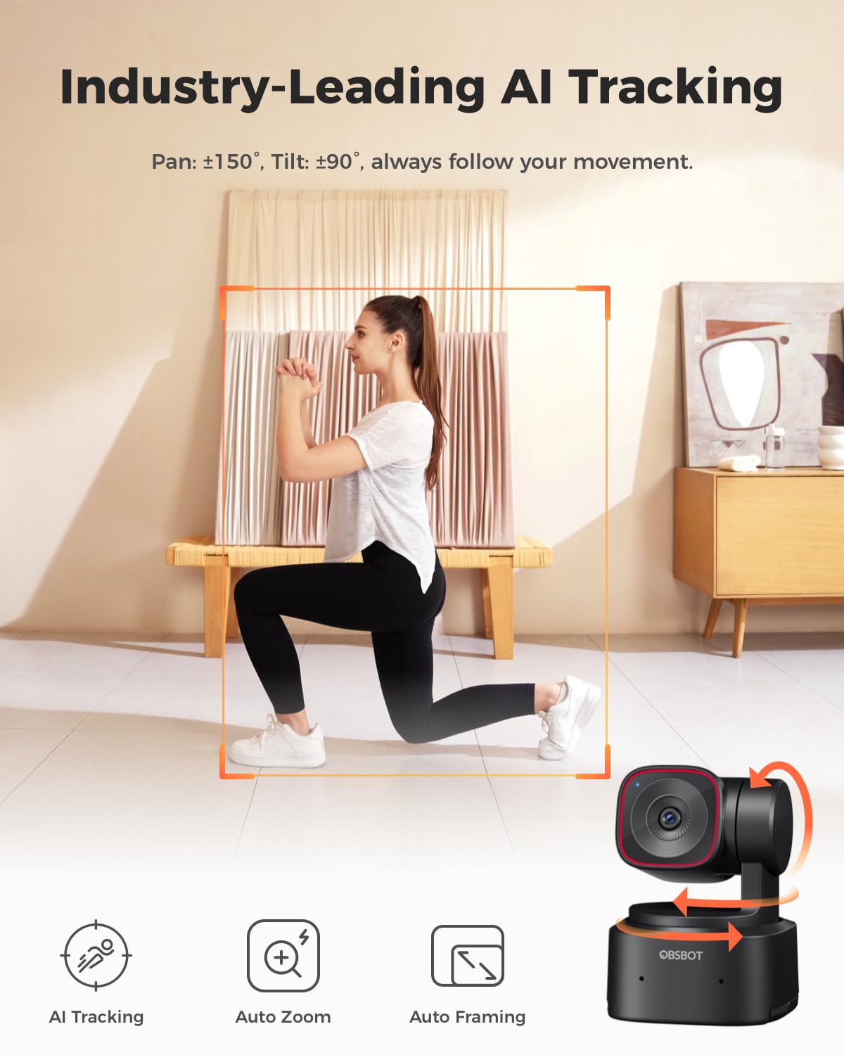 OBSBOT Tiny 2 Lite 4K Webcam for PC, AI Tracking PTZ Streaming Camera with 1/2" Sensor, Gesture Control, 60 FPS, HDR, Microphones, Web Camera for Desktop Computer, Laptop, Meeting, Video Calls, etc.