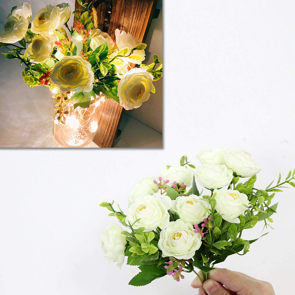 AerWo 2Pcs Mason Jar Sconces Wall Decor, Handmade Rustic Sunflower Wall Decor with LED Fairy Lights and Flowers, Hanging Mason Jar for Farmhouse Kitchen Decorations Living Room Lights