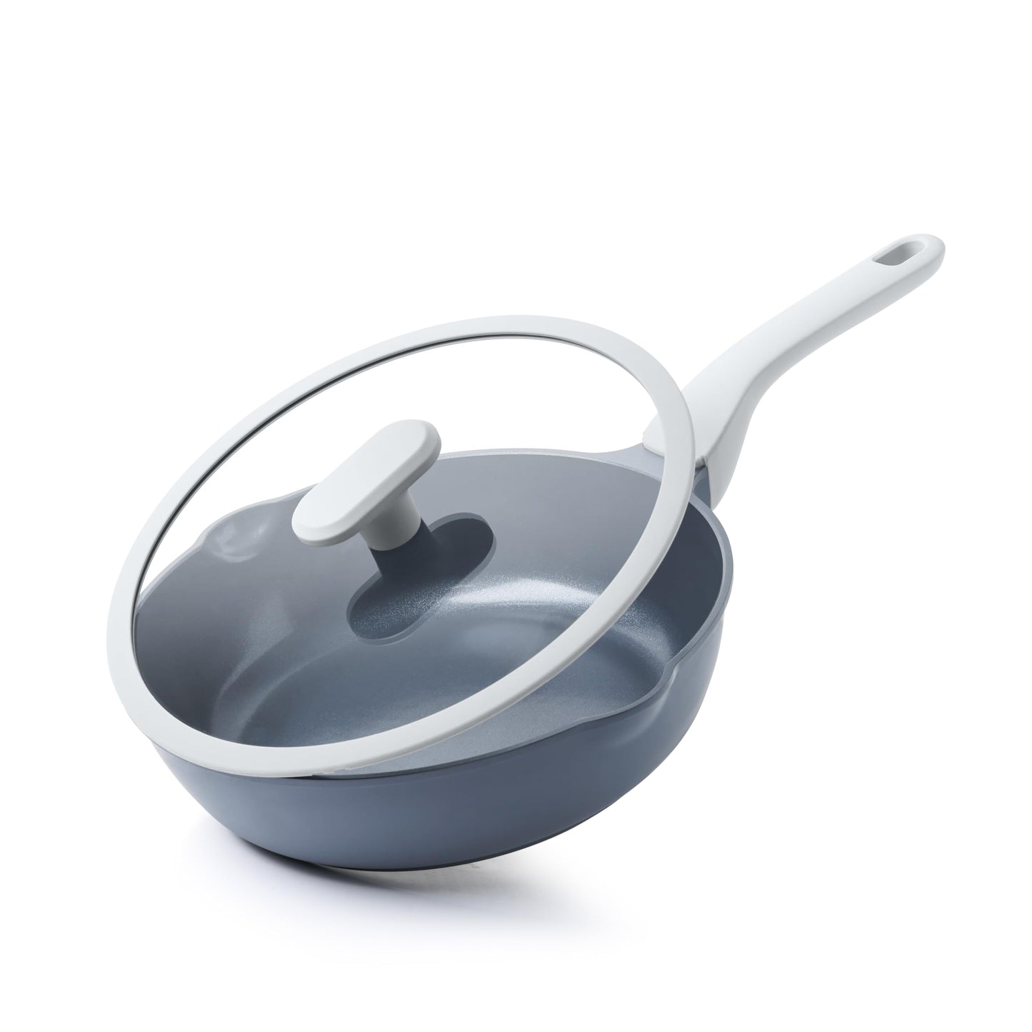 PRICUSIS Ceramic Nonstick Deep Saute Pan with Lid, 10/12 Inch Non Toxic Pans with Double Pour Spout, Helper Handle and Lid, Metal Utennsil Safe, Dishwasher Safe, (10 Inch, Gray)