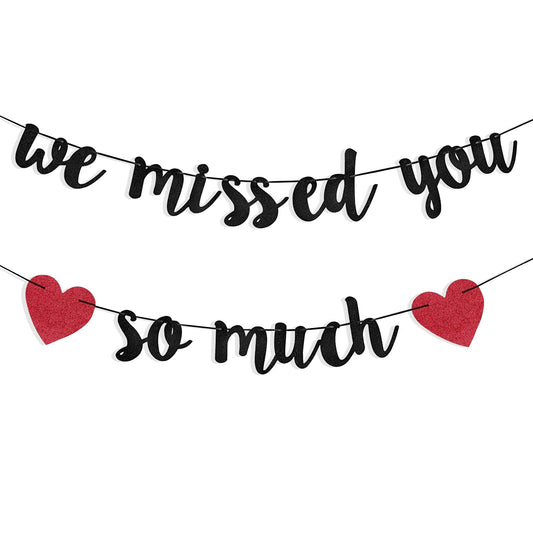 Welcome Home Decorations We Missed You So Much Banner, Black Glitter Welcome Back Banner Welcome Home Sign Family Reunion Sign Deployment Party Decorations, Returning Military Army Homecoming Party