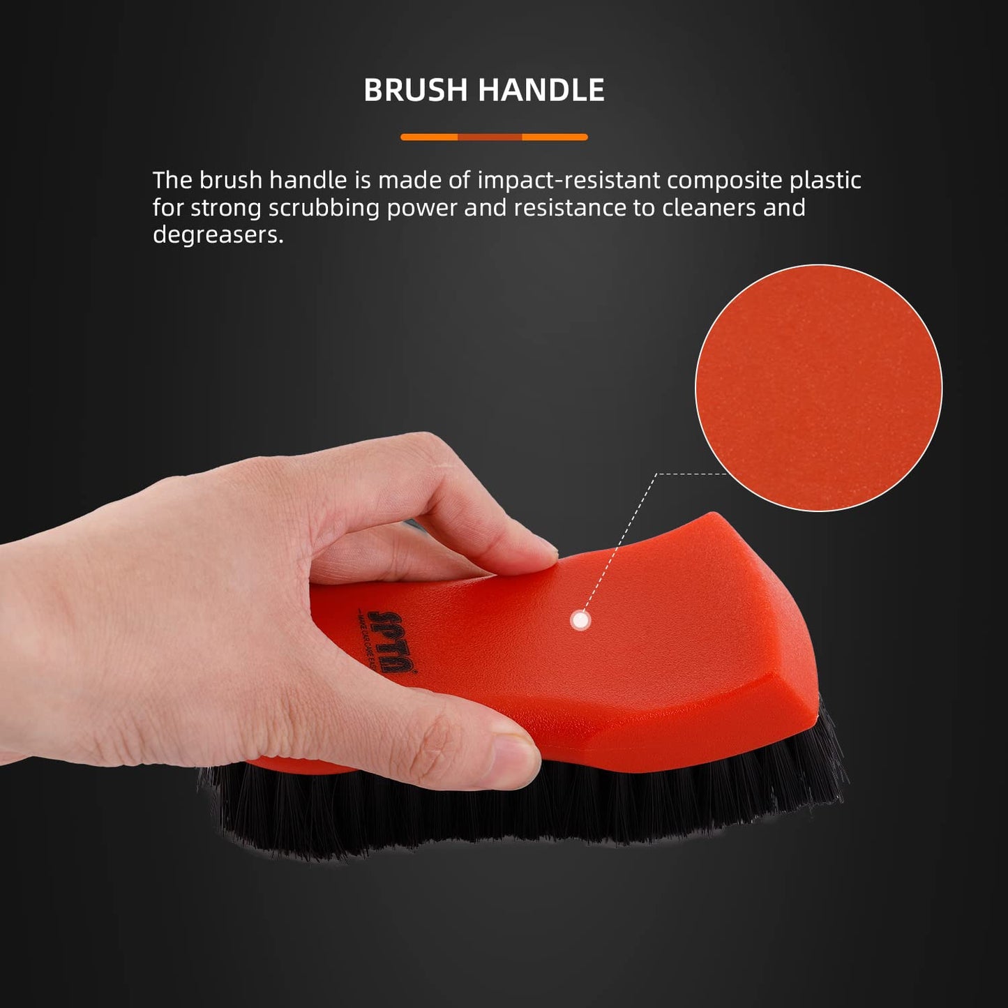 SPTA 3Pcs Car Detailing Brush Kit, Leather & Textile Interior Brush, Comfortable Grip and Scratch-Free Cleaning for Dashboard, Wheels, Seats, Foot Mats and Small Areas, Black