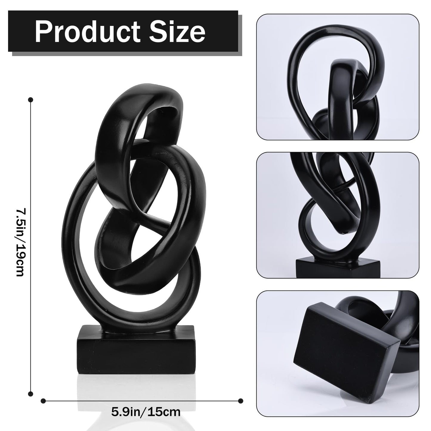 DOVDOV Abstract Black Knot Statue, Geometric Decor, Living Room Coffee Table Bookshelf countertop Black Decor, Office Coffee Table entryway Desktop Decor.