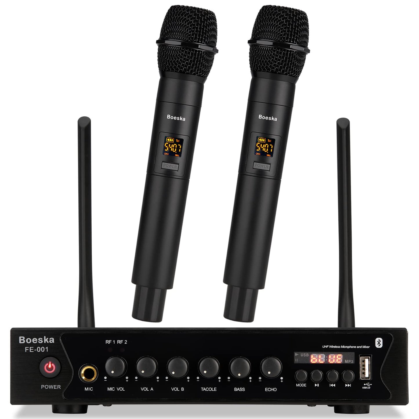 Wireless Microphone System, UHF Dual Cordless Handheld Microphones Set for Home Karaoke, Singing, Speech, Party, Meeting, Church, 262ft Range, Black