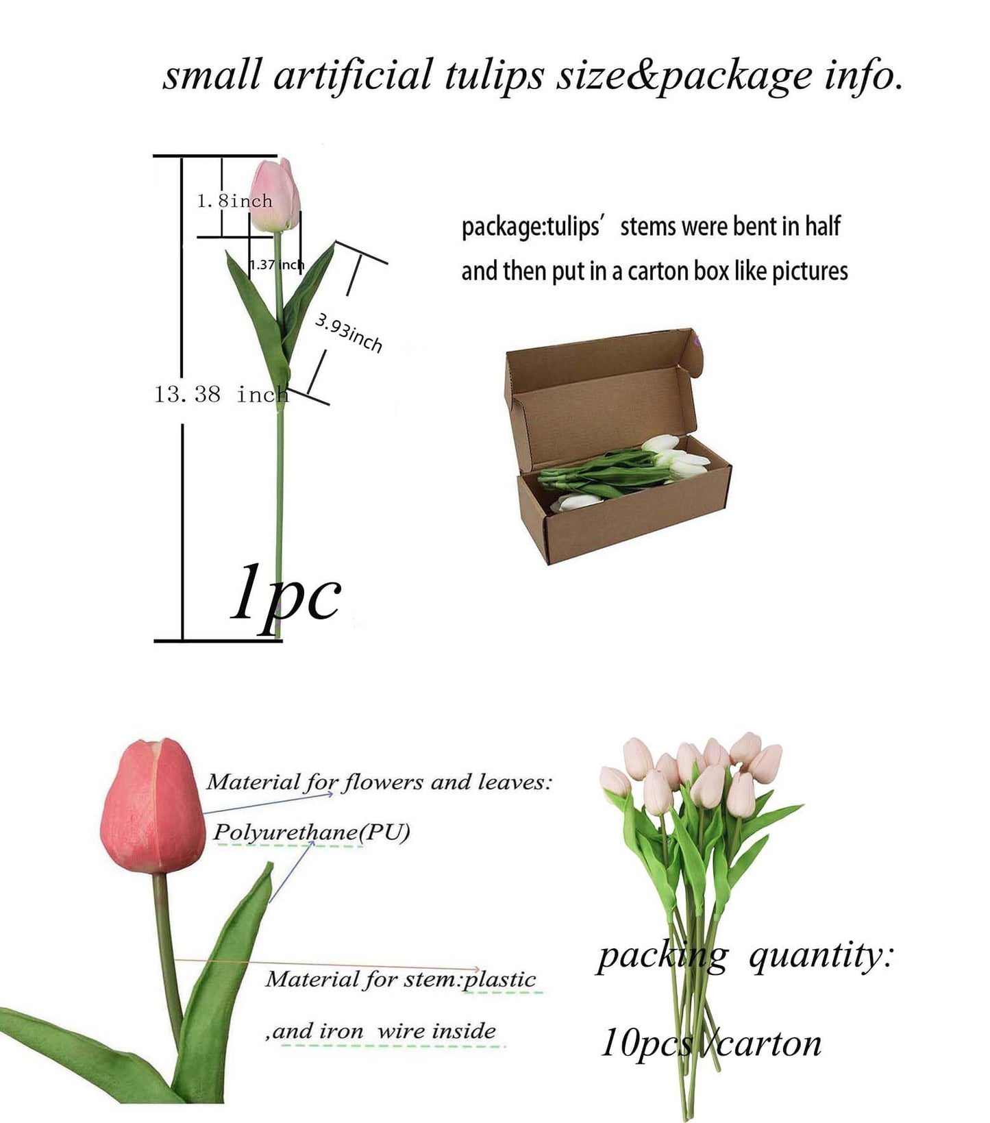 ALIERSA 10-Heads Home Decor Mini Tulip Real Touch Tulip Artificial Flowers Bouquets (Light Pink)