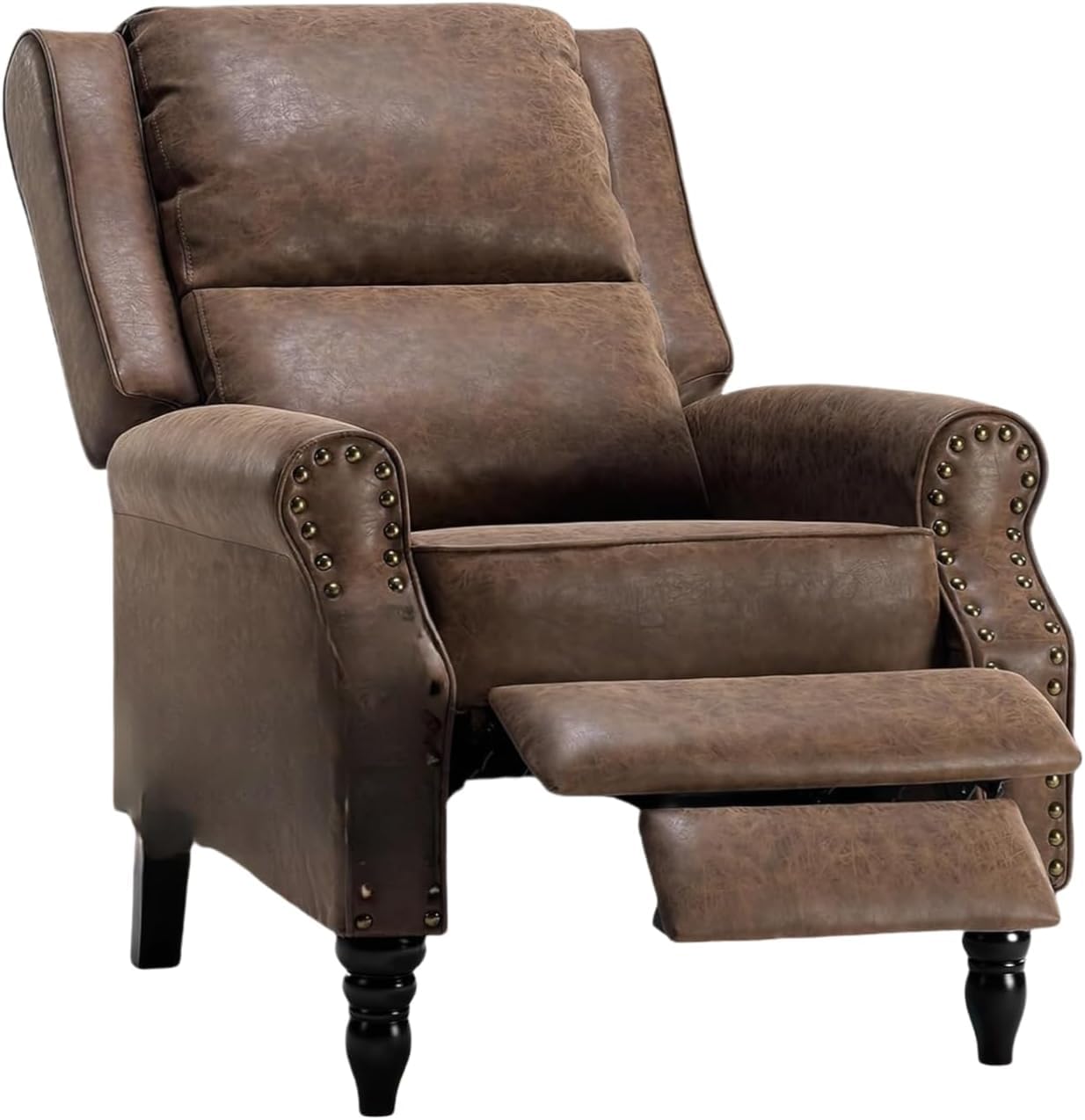 FONTOI Faux Leather Recliner Chair, Pushback Recliner Chair with Adjustable Backrest Footrest, Mid Modern Reclining Chair with Overstuffed Arms Lumbar Support for Reading, Living Room, Coffee