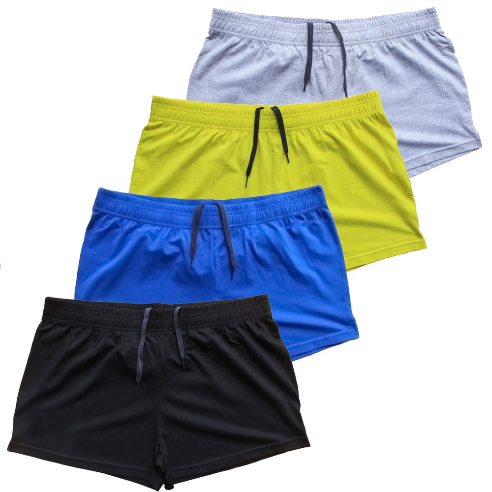 palglg Mens Bodybuilding Shorts 3 Inch Inseam Drawstring Closure Cotton PLN Black+Blue+Grey+Yellow L