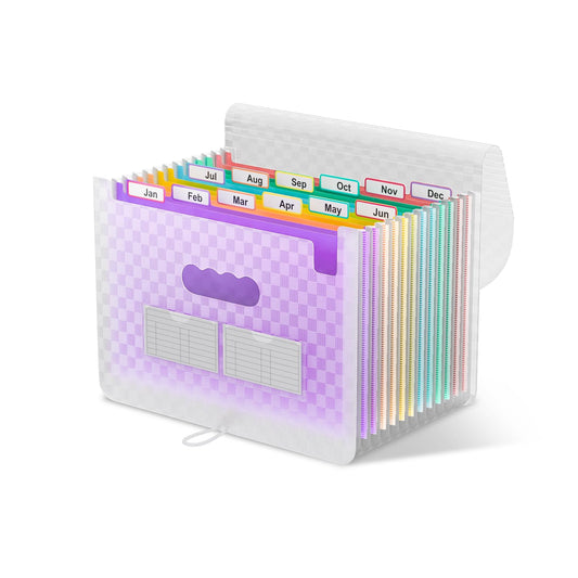 ThinkTex Accordion File Organizer, 12 - Pocket Expanding File Folders for Paper Receipts, Bills&Taxes Organizer, Letter/A4 Size Document Holder for School, Office, Home with Colorful tabs - Green