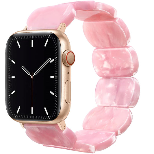 Newlibery Resin Stretchy Watch Bands Women Compatible with Apple Watch 42mm(S3/2/1) 44mm 45mm 46mm 49mm Tortoise Light Bracelet Beaded Elastic Strap for iWatch Series10/9/8/7/6/5/4/3/2/1/SE/Ultra (S)