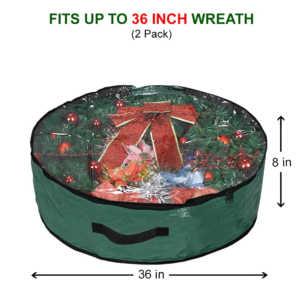 Propik Christmas Wreath Storage Bag 36" - Garland Holiday Container with Clear Window - Tear Resistant Fabric - 2 Pack (36 Inch, Green)