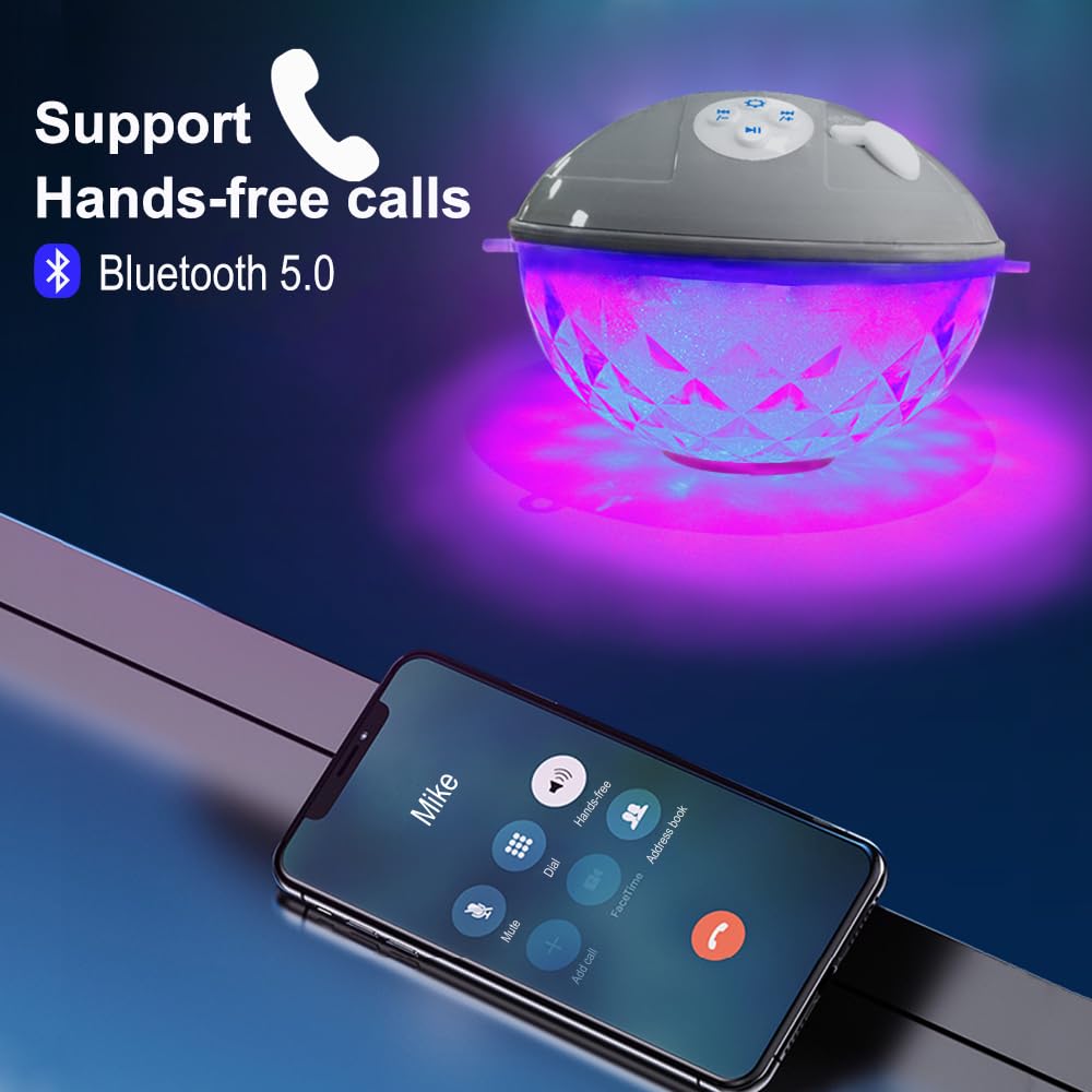 Floating Pool Speakers with Colorful Lights, IP68 Waterproof Bluetooth Speaker for Pool, Crystal Clear Sound Hot Tub Speaker for Pool, Spa and Outdoor