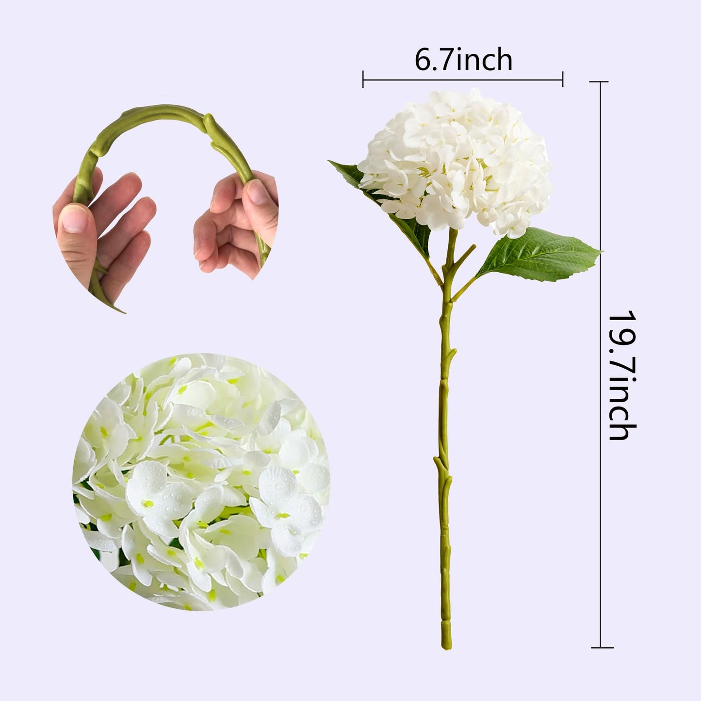 Real Touch White Hydrangea Artificial Flowers (4-Pack) -20" Faux Hydrangea Flowers with Long Stem & Leaves - Realistic Fake Hydrangeas for Home Decor Floral Arrangements Wedding Bouquets Centerpieces