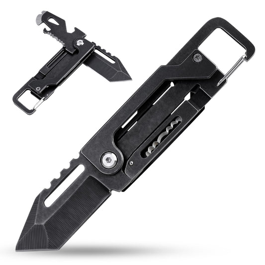 edcfans Keychain Knife, Carabiner Multitool, Tanto Pocket Knife with Key Clip, Box Cutter, Can/Bottle Opener, Screwdriver Wrench, Pry Tools, EDC Hiking Camping Gear, Gifts for Men Women Everyday Carry