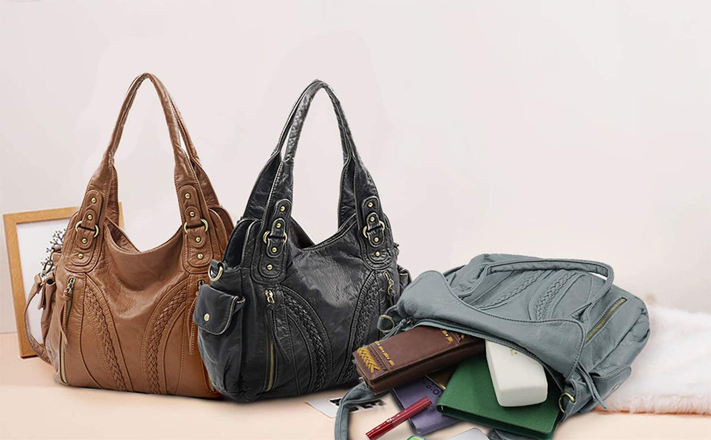 Montana West Roomy Shoulder Handbags Ladies Purse Hobo Satchel Bags Tote Washed Leather Crossbody Bag Jean MWC-019JEAN