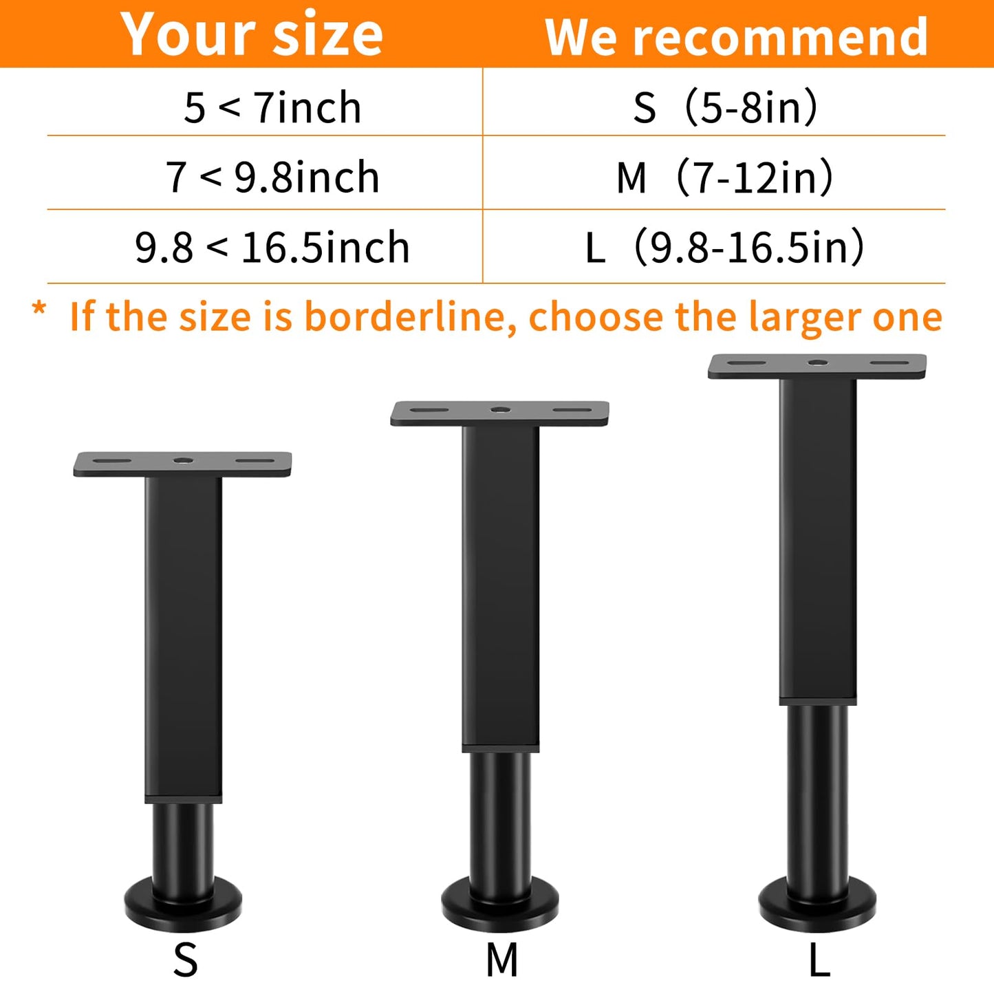 4PCS Adjustable Height Bed Support Legs, 7-12 Inch, Metal Heavy Furniture Legs with Rubber Non-Slip Base for Sofa/Cabinet/Couch/Dresser/Table, Furniture Feet Replacement for King Queen Bed Frame Slat