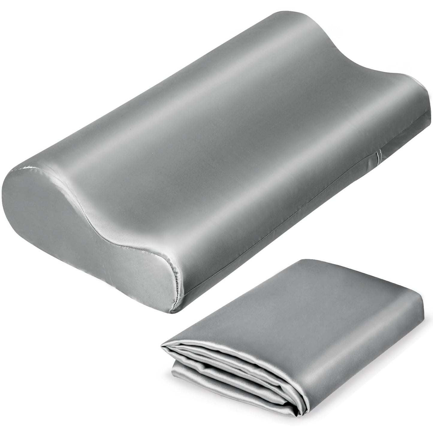 Satin Pillowcase for Contour Memory Foam Pillows, 24" x 14" x 5.1"/3.5" Cervical Pillow Case, Soft Pillow Cover for Sleeping Pillows (Grey)