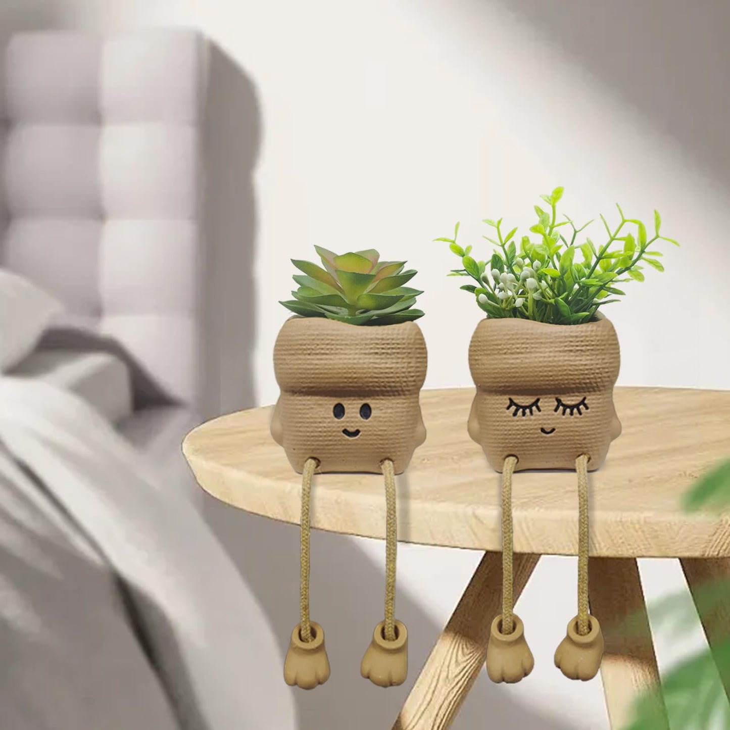 2Pcs Smiley Face Succulent Artificial Plants Planters - Cute Plant Pot Home Decor, Small Faux Plants Planter Indoor for Bathroom/Office/Kitchen Window Sill Decor, Fake Plant Ideas Gifts for Women