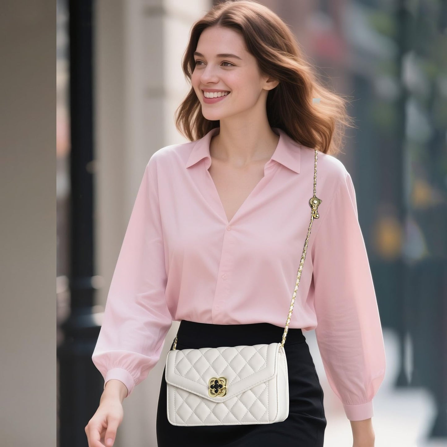 ZWI-player Quilted Leather Crossbody Bags for Women Trendy Ladies Shoulder Purse Satchel HandBag with Chain Strap (White)