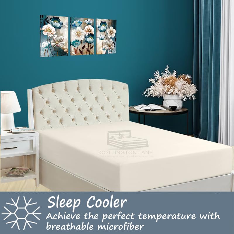 Cottington Lane 1 Piece Full Size Fitted Sheet Only, Premium Hotel Quality Brushed Microfiber 15 Inch Deep Pocket Bottom Sheet, Ultra Soft, Breathable & Durable, Ivory