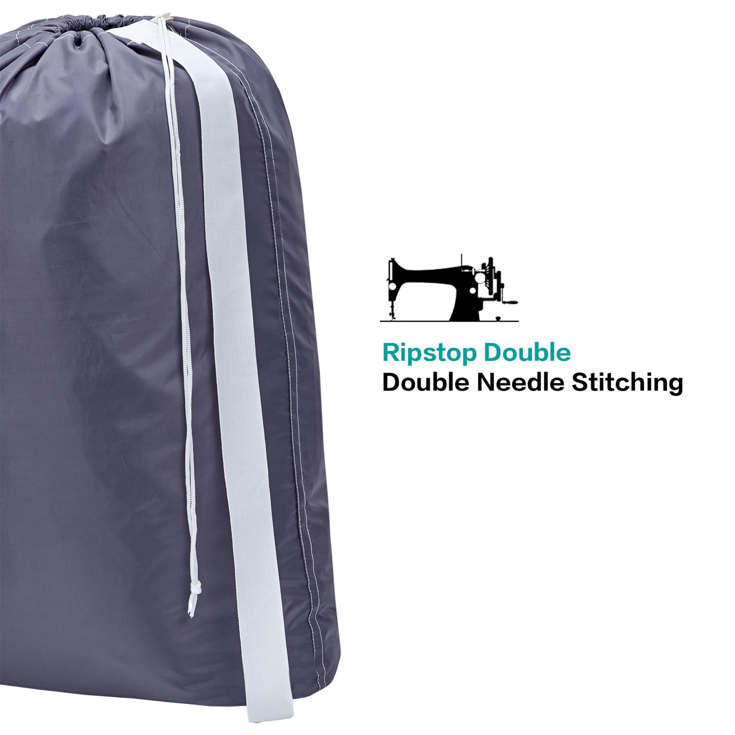 HOMEST 2 Pack XL Nylon Laundry Bag with Strap, Large Dirty Garments Organizer, Easy Fit a Hamper or Clothing Basket, Can Carry Up to 4 Loads of Clothes, Grey