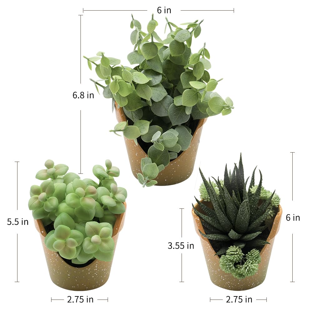 SENCID 3 Pack Small Artificial Succulents - Mini Plastic Pot Desktop Fake Plants for Desks, Bathrooms, Coffee Tables, Offices and Farmhouse Decor (Standing or Flat)