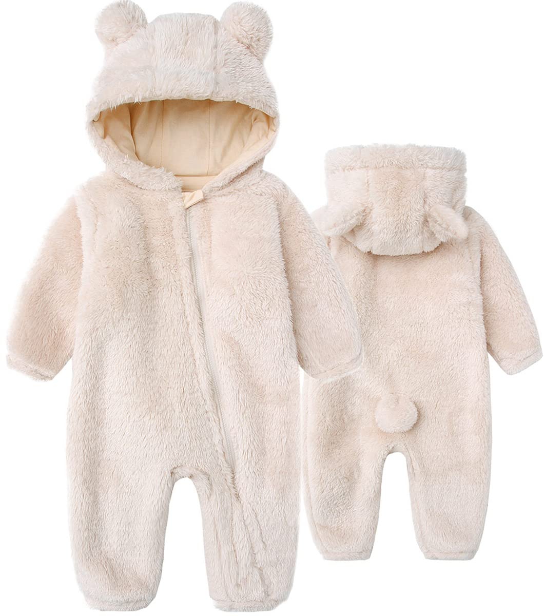 Newborn Baby Jumpsuit Hooded Fleece Rompers Long Sleeve Onesies Outwear Outfits