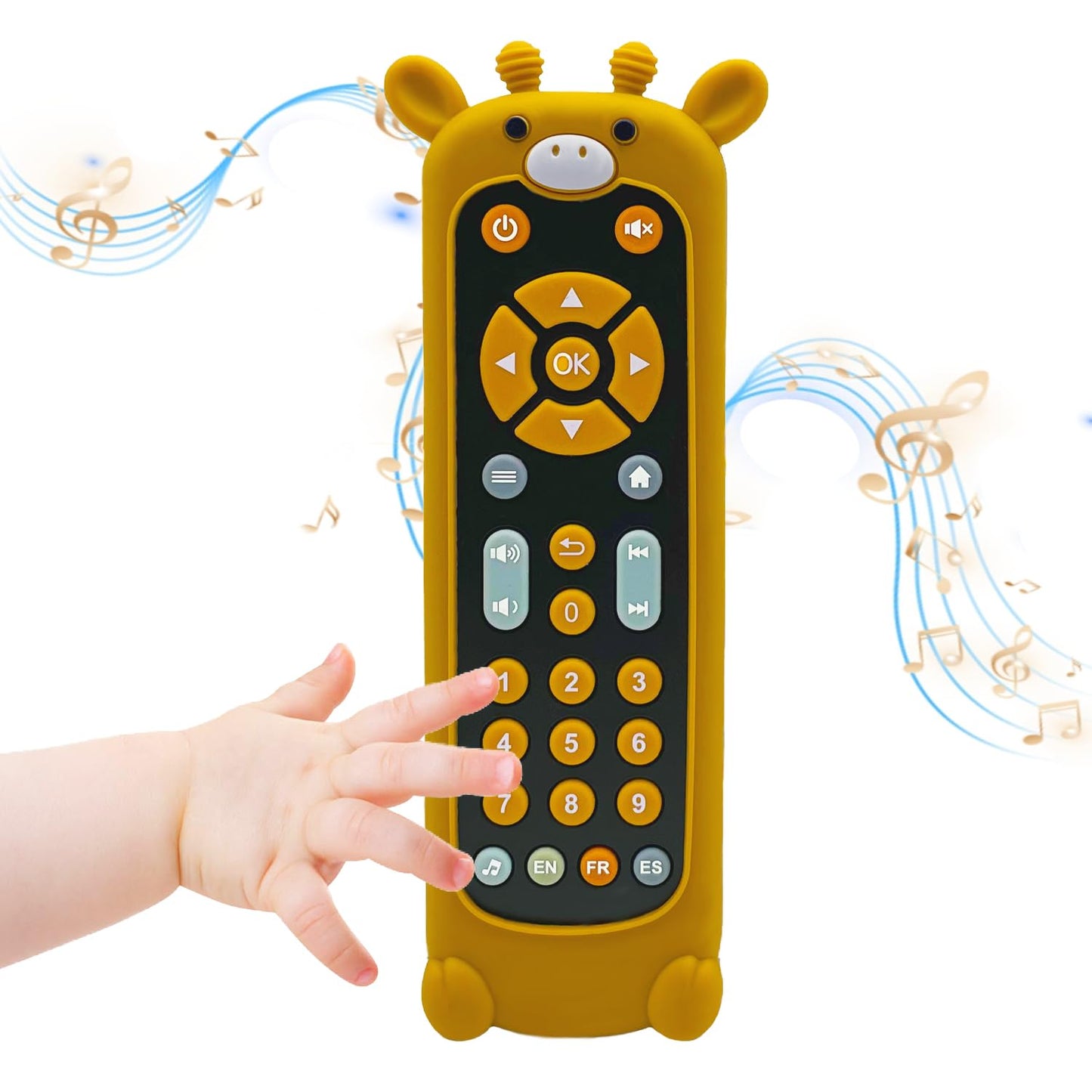 Soft Silicone Musical Teething Toys for Toddlers, Babies, Boys, Girls, 6-12 Months Baby Remote Control Shape Molar Teether Chew Toys Set Gift (Giraffe)