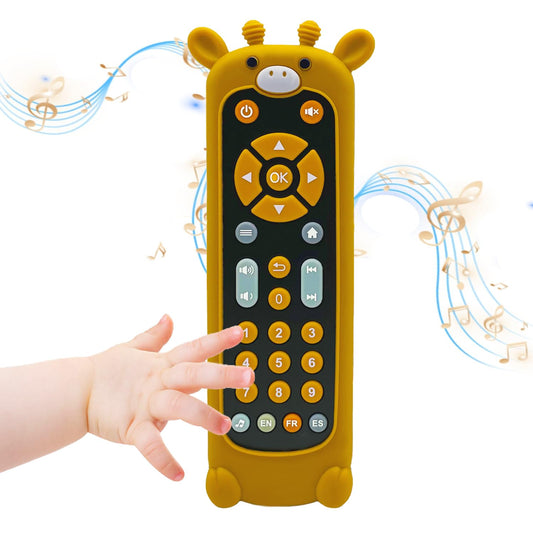 Soft Silicone Musical Teething Toys for Toddlers, Babies, Boys, Girls, 6-12 Months Baby Remote Control Shape Molar Teether Chew Toys Set Gift (Giraffe)
