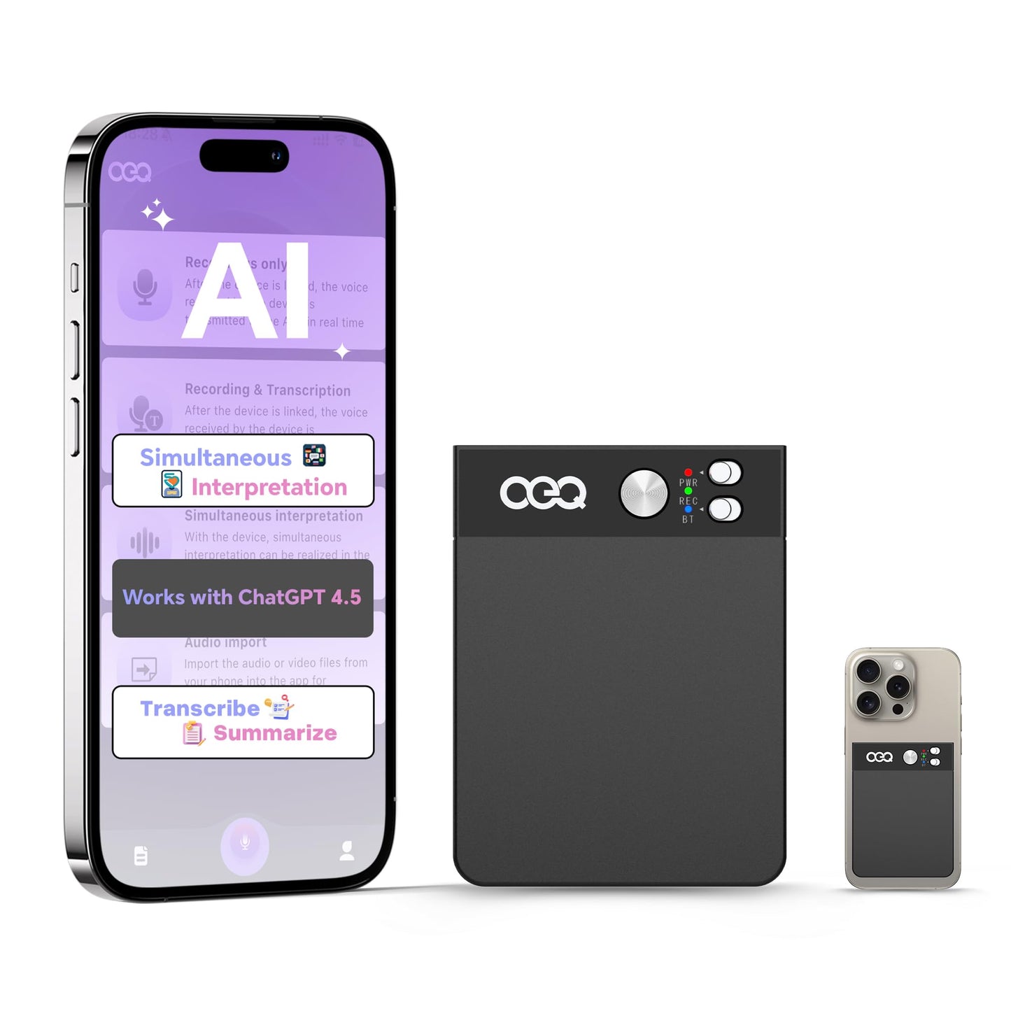 OEQ AI Smart Recorder with Simultaneous Interpretation & Real-timeTranscription,64GB AI Speech Processor Powered by ChatGPT 4.5 with App Control for Students/Creatives/Journalist in Meetings (Black)