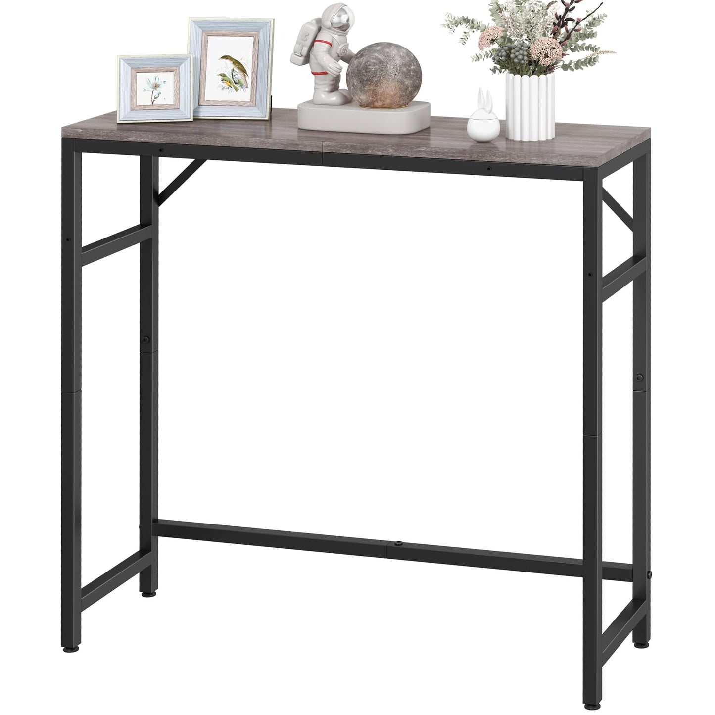 Livofloral Narrow Console Table, 29.5" Small Entryway Table, Sofa Table with 2 Support Bar, Industrial Couch Table, Thin Side Table, Display Tables for Living Room, Hallway, Bedroom, Foyer, Grey