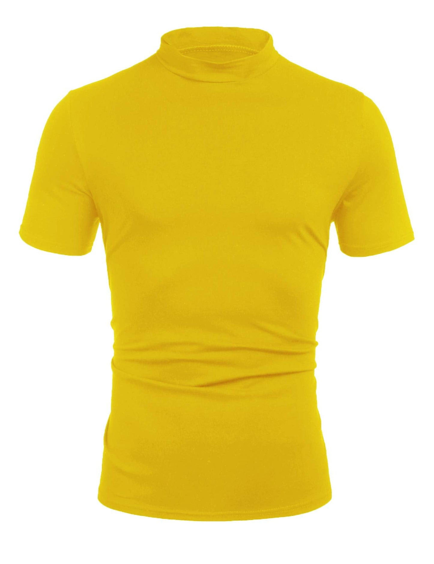 Poriff Men's Lightweight Short Sleeve Mock Neck T-Shirt Pullover Basic Tops Yellow XL