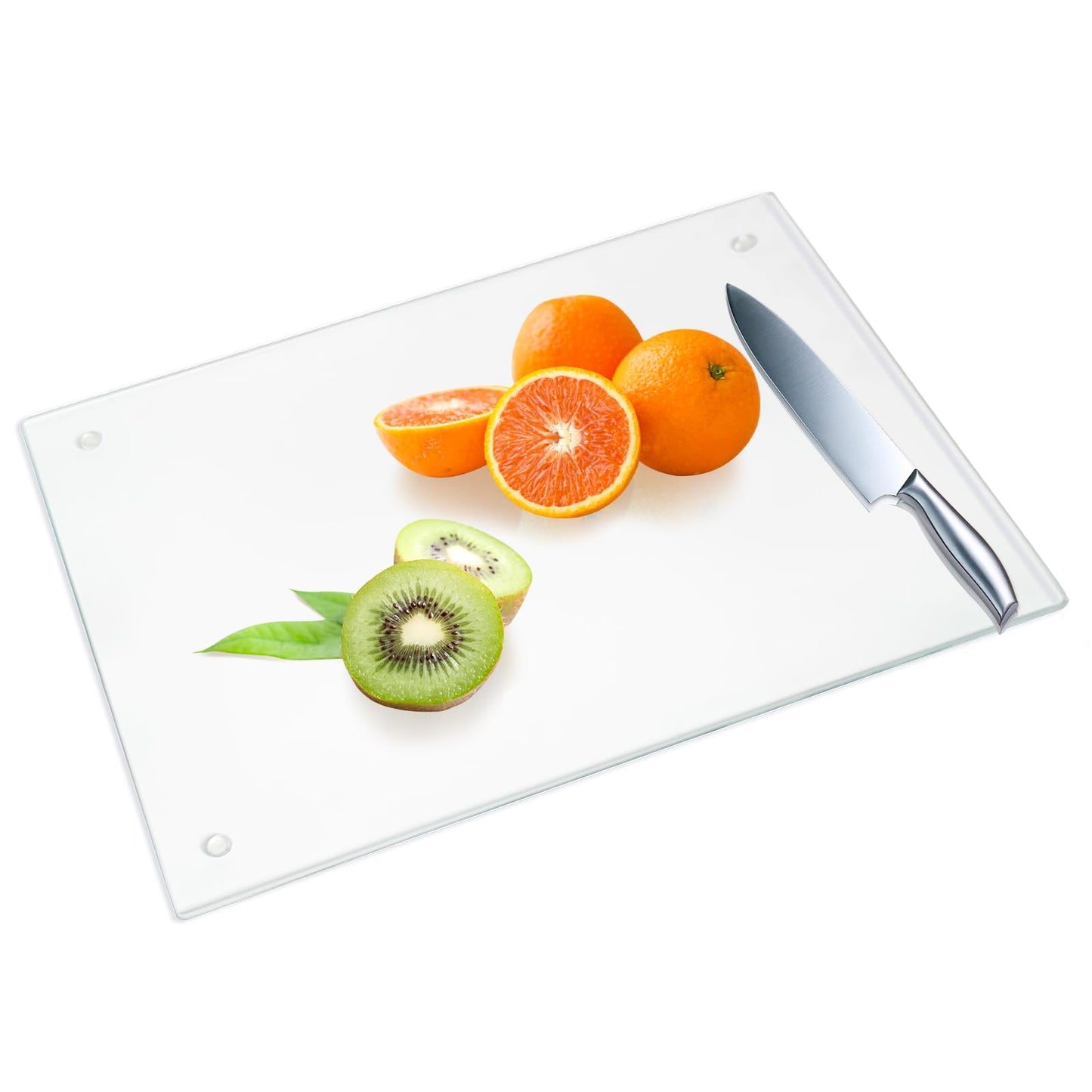 JAMBALAY Tempered Glass Cutting Board for Kitchen, 16"x12" Clear Glass Cutting Board with Rubber Non-Slip Feet, Heat and Scratch Resistant, Shatterproof, Dishwasher Safe,Transparent
