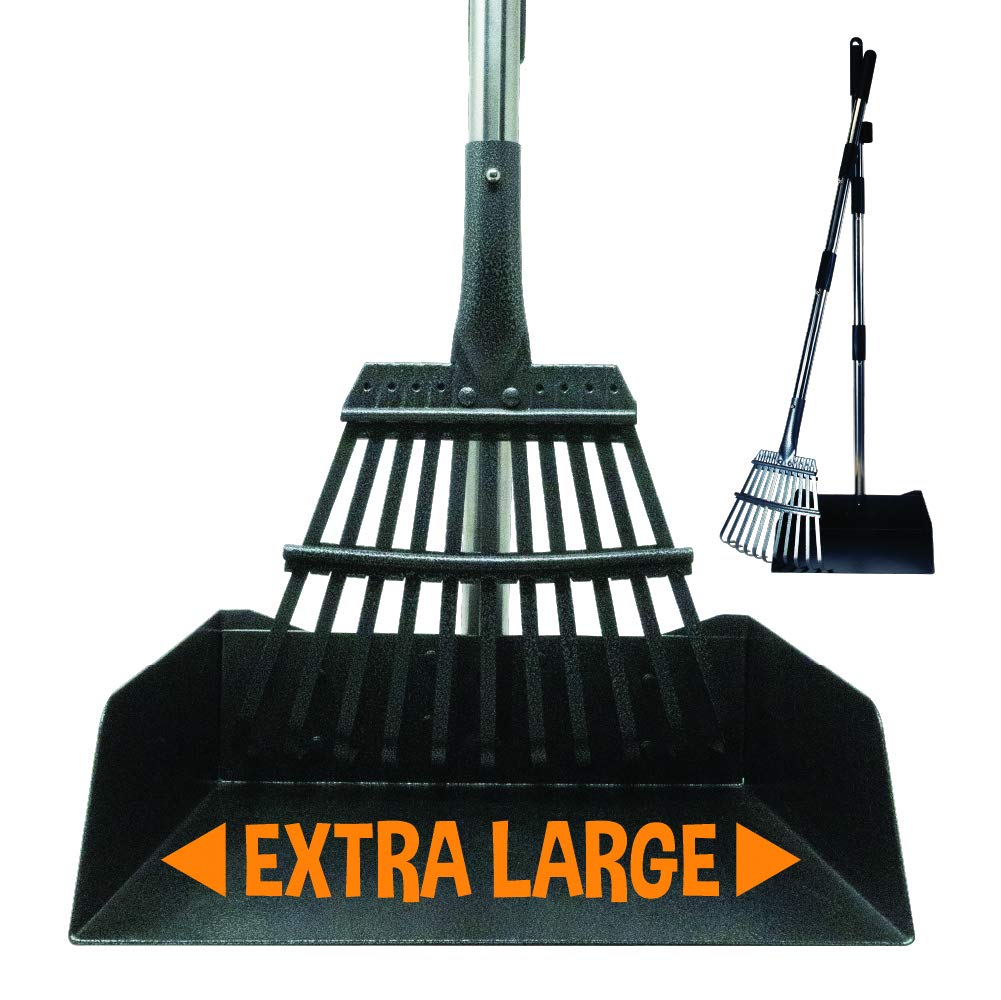 Bodhi Dog Pooper Scooper for Large Dogs - Heavy Duty Metal Poop Scoop w/Long Handle Tray & Rake - Dog Poop Scooper for Yard, Grass, Street, Gravel & Outdoor Areas - Pet Waste Cleanup Tool