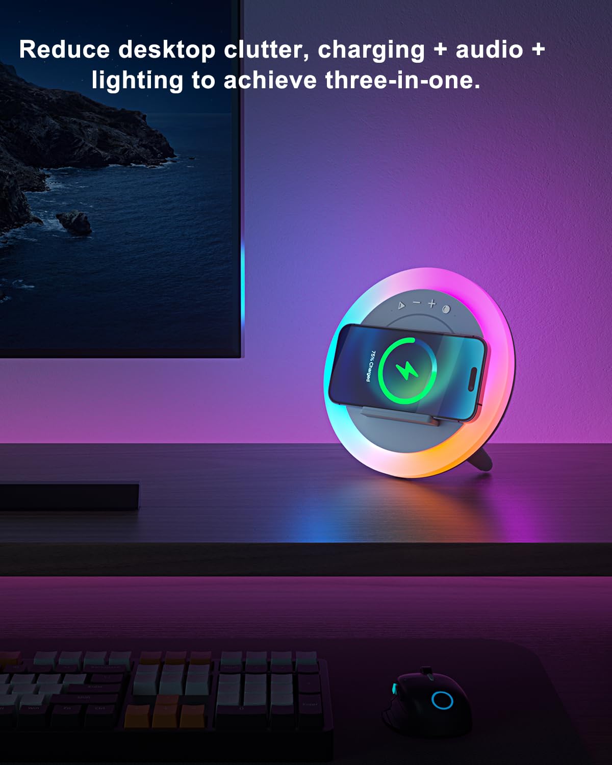 DTIDMI Night Light Bluetooth Speaker,Wireless Charger Stand Led Music Lamp,Color Changing Modern Bluetooth Lamp,Best Teenage Girls Boys Easter Gift (6.6inch)