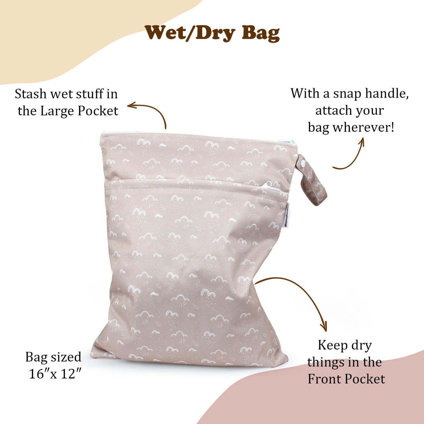 Mama Koala Waterproof Wet Dry Bags for Baby Items, Cloth Diapers, Swimsuits, Travel, Gym Clothes, Beach, Pump Parts, Toiletries, Two Zippered Pockets, 2 Pack (W016)