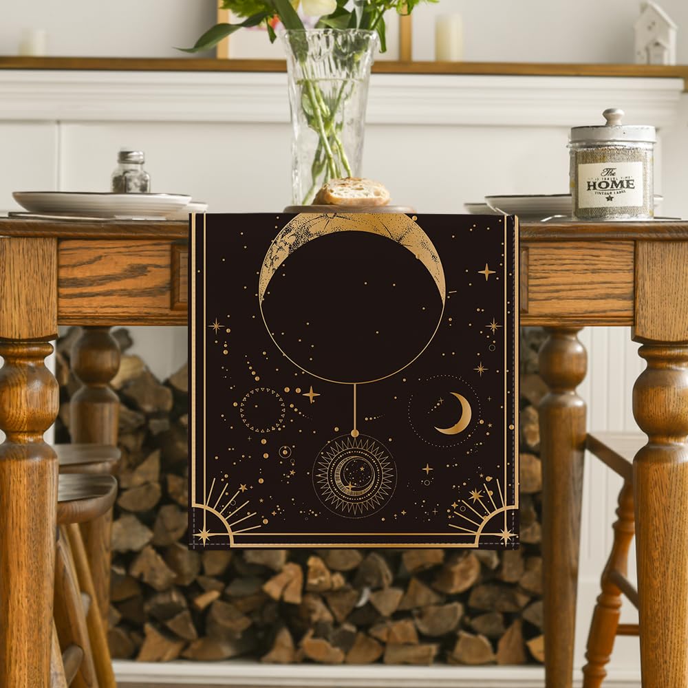 Artoid Mode Astrology Moon Magic Art Table Runner, Seasonal Mystical Gothic Kitchen Dining Table Decoration for Home Party Decor 13x48 Inch