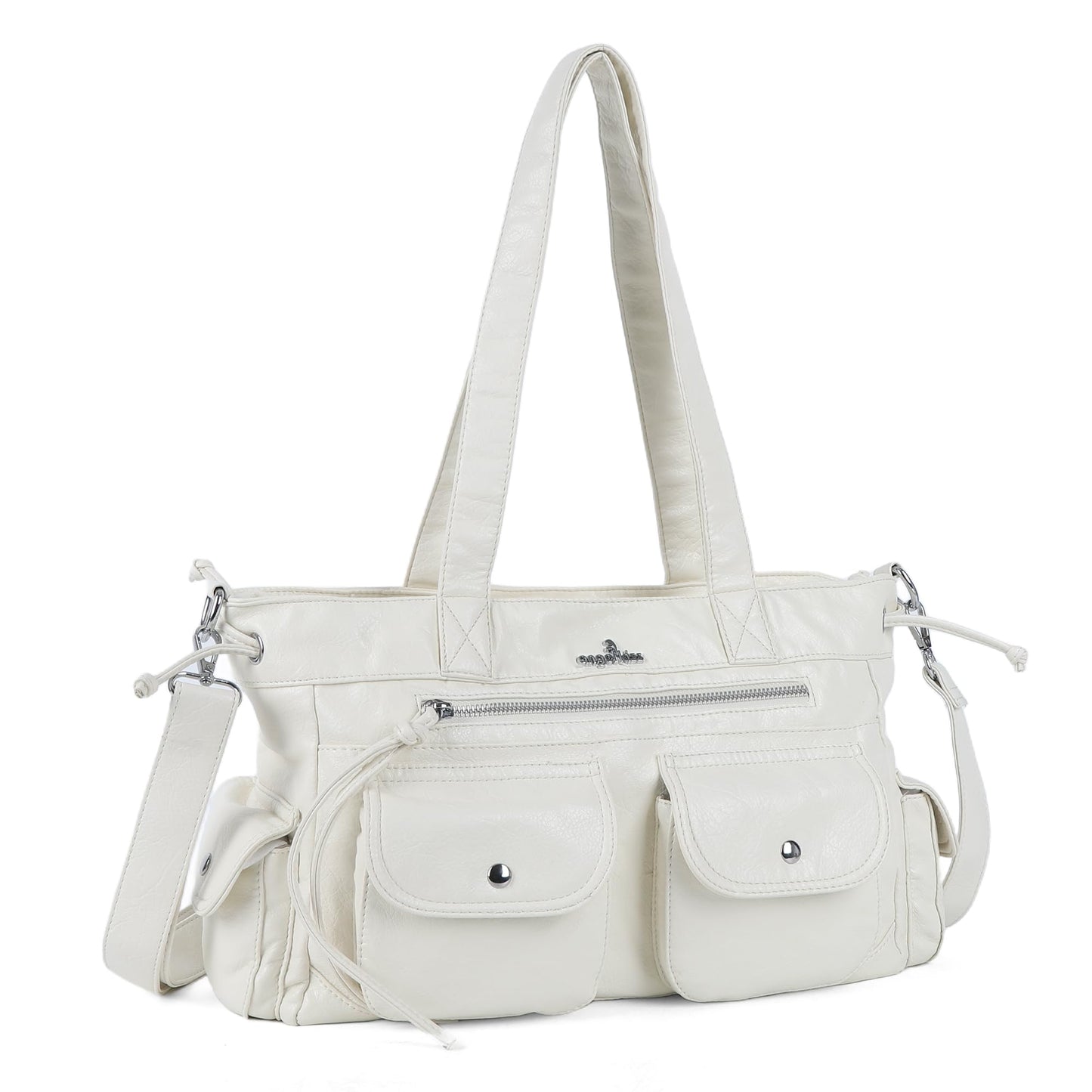 Angel Kiss Handbags for women Soft Vegan Leather Purses for Womens Multiple Pockets Shoulder Bags Ladies Roomy Zippers Tote bag Organizer Top-Handles handbag With Crossbody Strap,White